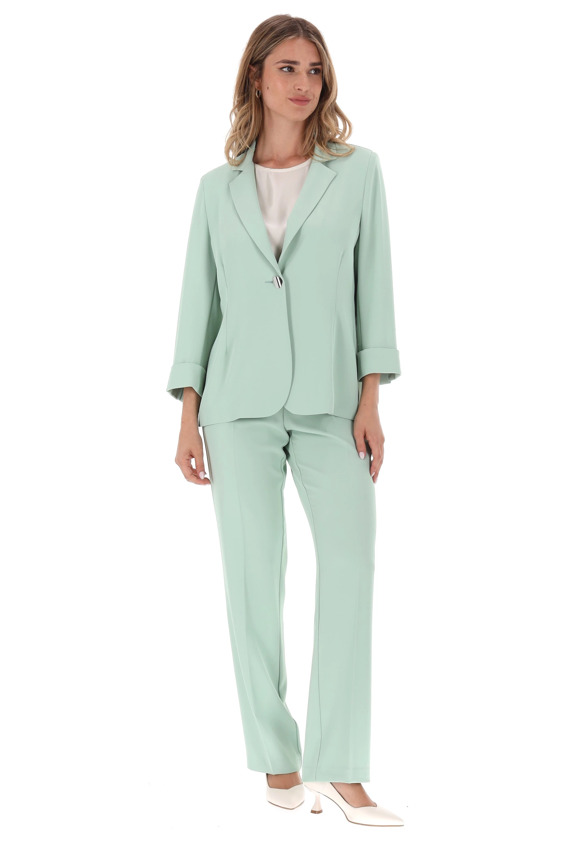 Tailleur in tessuto fluido Gocce di Elena con risvolto sulle maniche